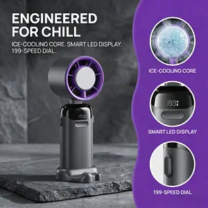 4-in-1 Mini Portable Handheld Clip Fan, Powerful 21000 RPM, Speed (1-199), Up to 14Hrs Cooling, Rechargeable Personal Fan, Small Pocket Hand Fans for Travel/Outdoor/Home/Office (Grey / Black)