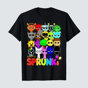 Youth and Adult Sprunki Youngsters' Colorful Cartoon Character Cotton T-Shirt, Funny Graphic Design, Gift for Boys Girls, Youth Clothing