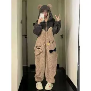 1 piece of cute cartoon bear hoodie dress for women, unicorn design winter role-playing jumpsuit, paw, Christmas party casual outfit, and pajamasRAIMENTRY