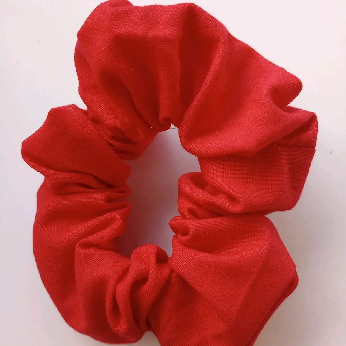Solid Red 100% Cotton Scrunchie - Handmade Soft Fashion Hair Tie for Adults, Practical for Everyday Casual Wear, Daily, Softness, Cute, Soft And Comfortable, Basic, Fabric, All-Season, One Size, Plain