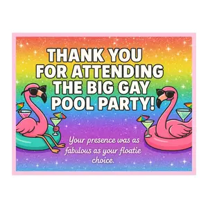 Anonymous Prank Postcard - Custom Message Card, Bold "Thank You for Attending the Gay Pool Party" Design, Hilarious Wording Novelty Gag Toy for Office Pranks
