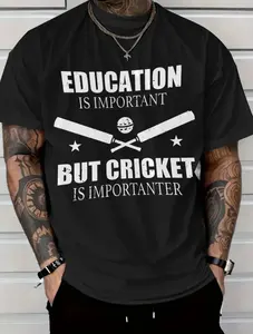 Black T-Shirt with Education is Important But Cricket is Importanter Print - Ideal for Sports Enthusiasts and Casual Wear