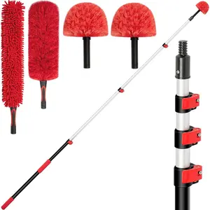 5-12 FT Extension Pole with 2 Outdoor Cobweb Brushes, 20 FT High Reach Ceiling Fan Cleaner Duster for , 12 FT Extendable Pole with 4 count Dusting Tools, Cubweb Dusters,  Dusters, Fan Duster