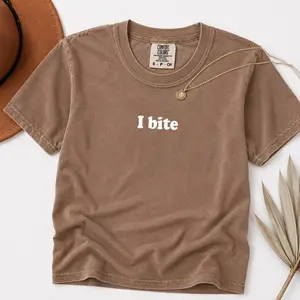 I Bite Funny Minimal Text Comfort Colors  Shirt, Sarcastic Aesthetic Tee, Trendy Humor Graphic T-Shirt for Men and Women