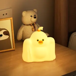 Ghost Duck Night Light, Halloween Outdoor Decoration,3 Levels Dimmable Ducky Night Lamp, LED Squishy Animal Light for Kids Sleep, Rechargeable Bedside Touch Silicone Lamp, Unique Dorm Decor Gift Toy