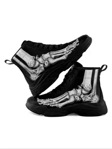 Valentine's Day Fashionable Skeleton Print High Top Lace Up Sneakers, Casual Halloween Pattern High Top Skate Shoes, Male All-match Round Toe Shoes for Men
