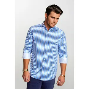 Men's Go Big Stripe Longsleeve Tech Shirt - Royal Blue, Menswear, Casual Knit Fabric