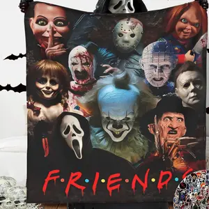 Halloween Horror Movie Blanket Horror Stickers suit, Scary Character Flannel Throw, Ultra Soft Halloween Decoration for Sofa/Couch/Bedroom michael myers blanket 50"x40"