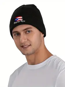 Puerto Rico Flag Printed Winter Beanie Hat, Knitting Beanie, for Cold Weather Outdoor Activities Perfect for Travel Enthusiasts and Cultural Pride Supporters Christmas Holiday Gift for Family Friends on Special Occasions