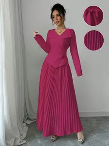 Elegant Women's Two-Piece Set, Blazer Fitted Belted Pleated Skirt, Simple Style, Perfect for Daily Commute and Special Occasions