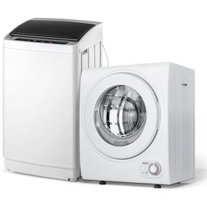 ROVSUN 17.8LBS Full Automatic Washing Machine and 1.5CuFt Portable Clothes Dryer Set, Compact Laundry Washer and Dryer Combo Set with Stainless Steel Inner Tub, for Apartment, Dorms, Home