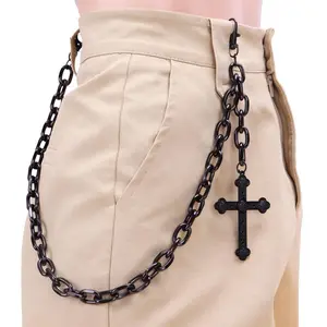Punk Style Metal Pant Chain, Dark Cross Pendant Wallet Chain for Jeans & Cargo Pants