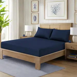 A Adios 40cm Deep Pocket Fitted Sheet Queen King Ultra Soft Microfiber Bed Sheets Breathable Temperature Regulating Navy