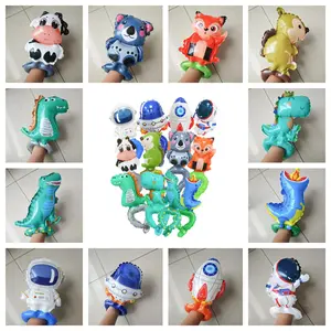 20pcs Wrist Al Foil Balloons, 3 Styles Cute Animal/dinosaur/space Theme, Inflatable Wrist Al Foil Balloons, Kids Birthday Party Decor, 35.5cm