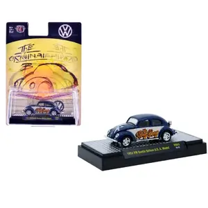 M2 1953 Volkswagen Beetle Deluxe "Slug Bug" Blue 1/64 Diecast Car Model 31500-HS63 Collectible Toy Car