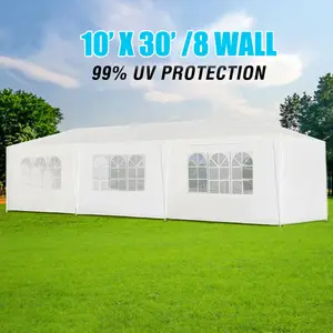Edot Store 10x30 ft White Party Tent – Elegant Wedding Gazebo w/ 8 Sidewalls. Spacious Shelter, Waterproof PE Fabric & Quick Setup for Outdoor Celebrations. Classy & Versatile!