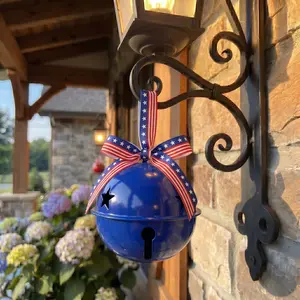 6" Metal Bells Ornaments - 250 Anniversary USA Ornament for 4th of July Decorations  - Jumbo Bell with Hanging Ribbon for Door Yard Home, Wreath Ornament (Red, Blue, White)