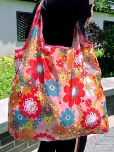 Women's Large Capacity Floral Print Tote Bag - Foldable Shopping Bag, Shoulder Bag, Handbag - Perfect for Vacation & Holiday