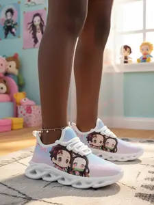 Unisex Casual Training Shoes, Ghost Slayer Trendy Charcoal Cp Design, Blue Gradient Sakura Elements, All-Season Comfortable Sneakers