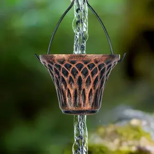 Classic 270cm Painted Metal Plaid Rain Chains, Adjustable Rainwater Collector Chain for Eaves Drainage, Replaceable Downspout