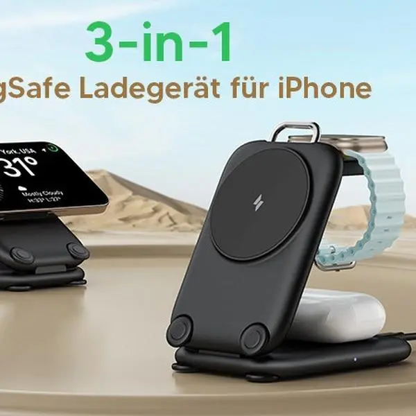 3-in-1 Foldable Magnetic Wireless Charging Stand Travel Case - Desktop-Use Charging Dock Compatible with Apple iPhones