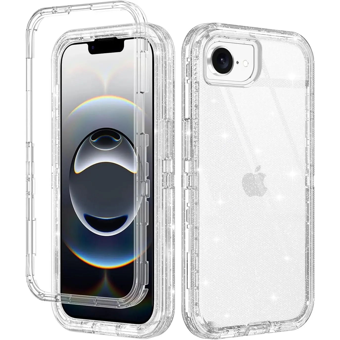 for iPhone 16e Case 2025 Clear [Non Yellowing] Shockproof Dust/Drop Proof 3-Layer Protection [Without Screen Protector] Rugged Heavy Duty Cover for  iPhone 16e 6.1",Clear Glitter