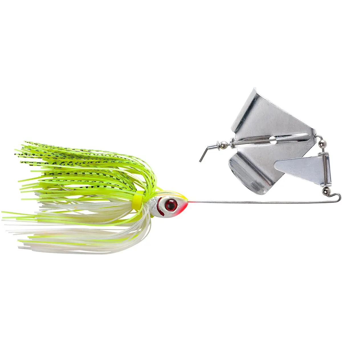 Booyah Buzz Bait, 1/4 oz White/Chartreuse Shad - Topwater Bass Fishing Lures with a Painted Blade, Bio-Flex Skirt, Flared Gills & Mustad Hook, 3D Eyes, 55 Strand Bio-Flex Silicone Skirt, Aluminum
