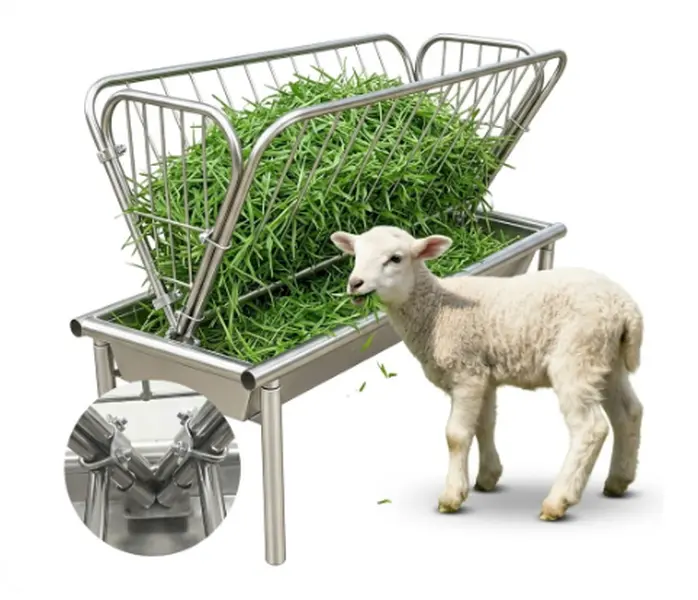 Galvanized Steel 2-in-1 Livestock Hay Feeder - 47" L x 22.5" W x 38" H, 68.3 lbs, Anti-Waste Design for Goat/Sheep/Horse, Heavy-Duty Durable Pasture Tool Organizer Feed Rack