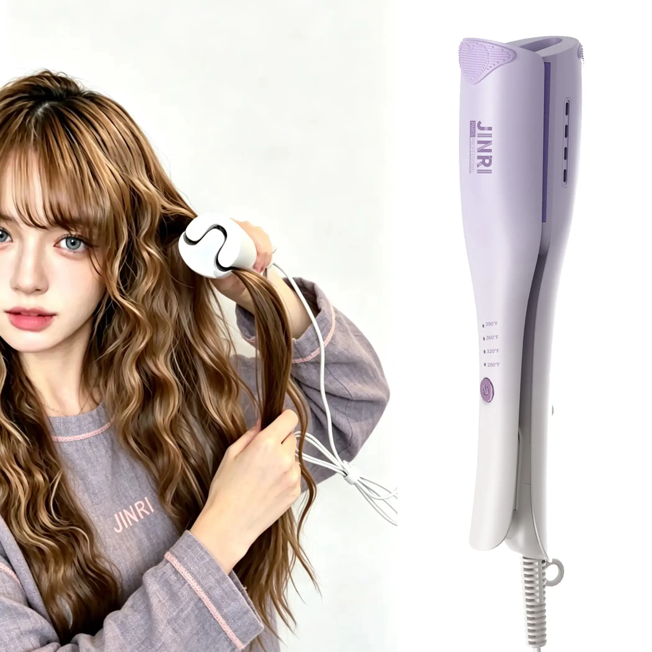 JINRI Plug-Powered Dual Voltage Hair Crimper Waver - 1.26 in, Adjustable Temp, Lightweight Ergonomic Design, Portable Heat Resistant Styling Tool for All Hair Types with Straightening Function