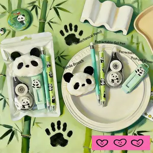 Cute Stationery Set, Multifunctional Pen Set Includes Pencil, Gel Pen, Eraser, Cartoon Panda Figure, Suitable for Boys and Girls