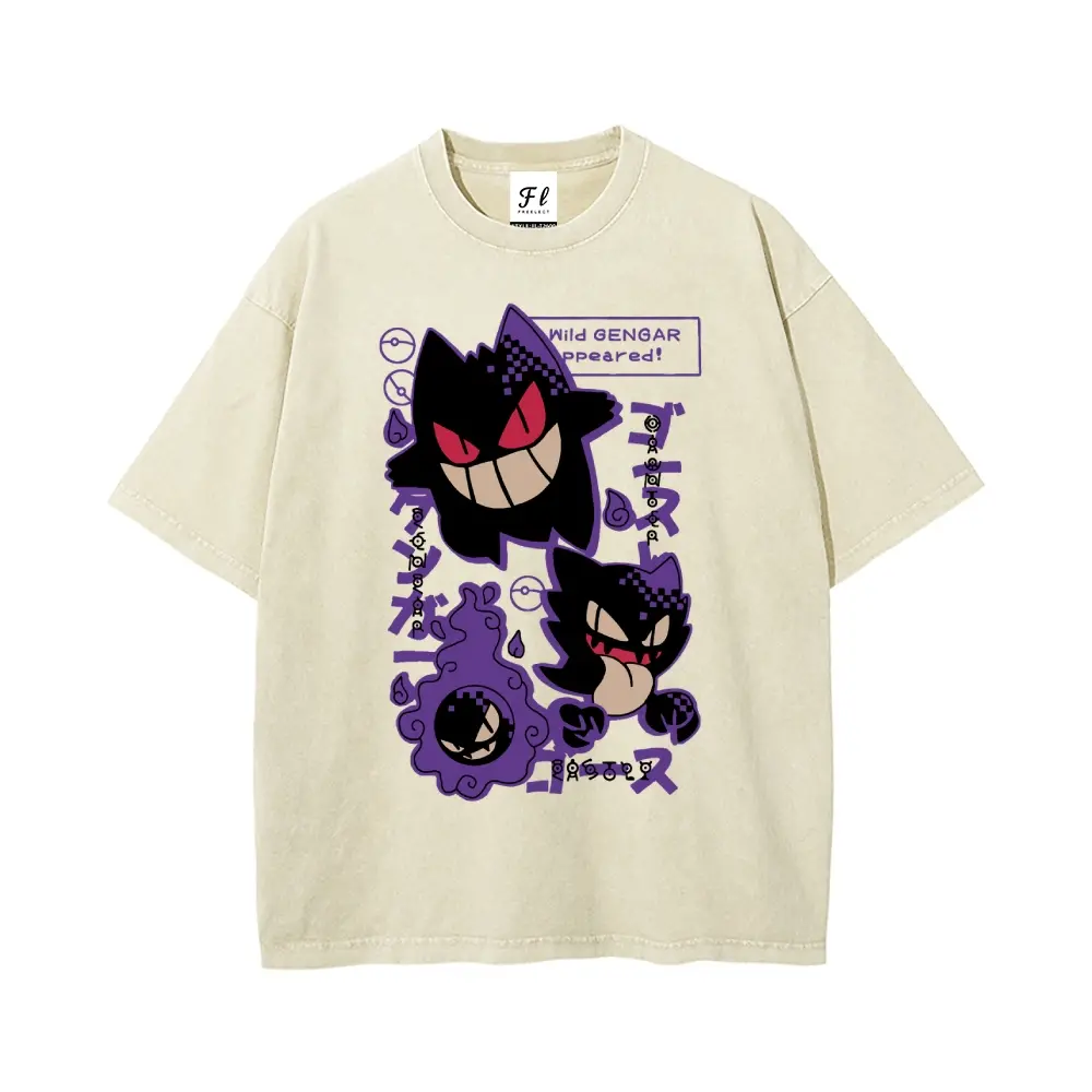 Men's Vintage Pocket Monsters Oversized Funny Graphic Tee - Washed Cotton, Short-Sleeve, Whimsical Streetwear Shirt, Summer Casual Top, Gift for Boyfriends,father'sdaygifts