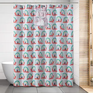 Stitch and Stone Fabric Shower Curtain Set, Polyester Liner with Caddy Organizer, 12 Hooks, 70 x 72 inches, Snailbow Design