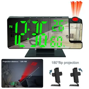 Digital Projection Alarm Clock with Temperature and Humidity Display, 7.8 in Digital Mirror Clocks, with 180° Rotatable Projector, RGB Night Light,  Auto Dimmer