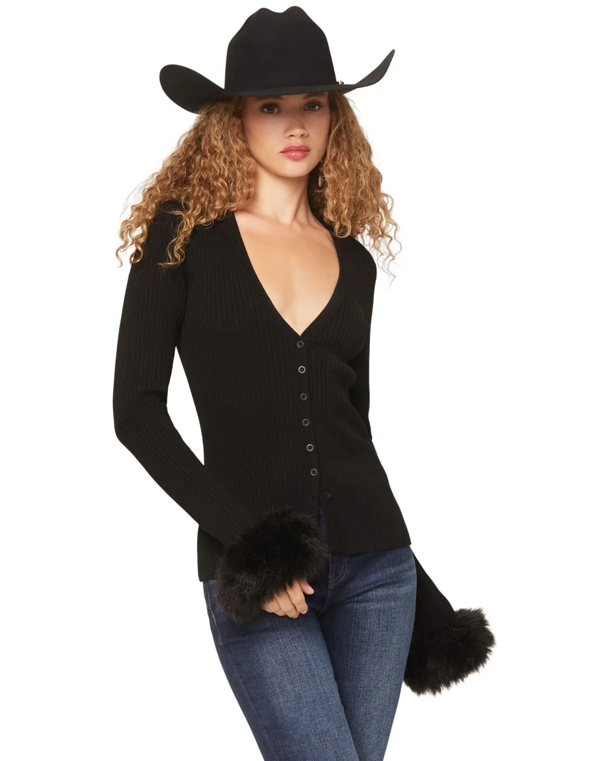 Show Me Your Mumu Women's Women'S Fluff Trim Long Sleeve Top - Mf5-6227