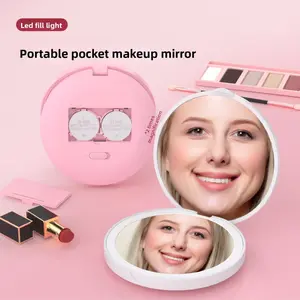 Portable LED Makeup Mirror | Compact Travel Mirror | Double-Sided Magnifying Mirror | 1x/2x Magnification | Adjustable Brightness Makeup Mirror