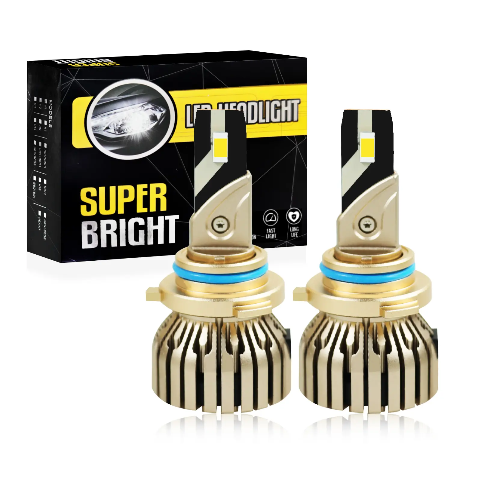 9005/HB3 LED Headlight Bulbs (Xenon), 900% Brighter Vehicle Illumination Replacement, 10000lm, 6000K Cool White, Compact Size, Aluminum Alloy, 50000-Hour Lifespan, Manufacturer Warranty, Pack of 2