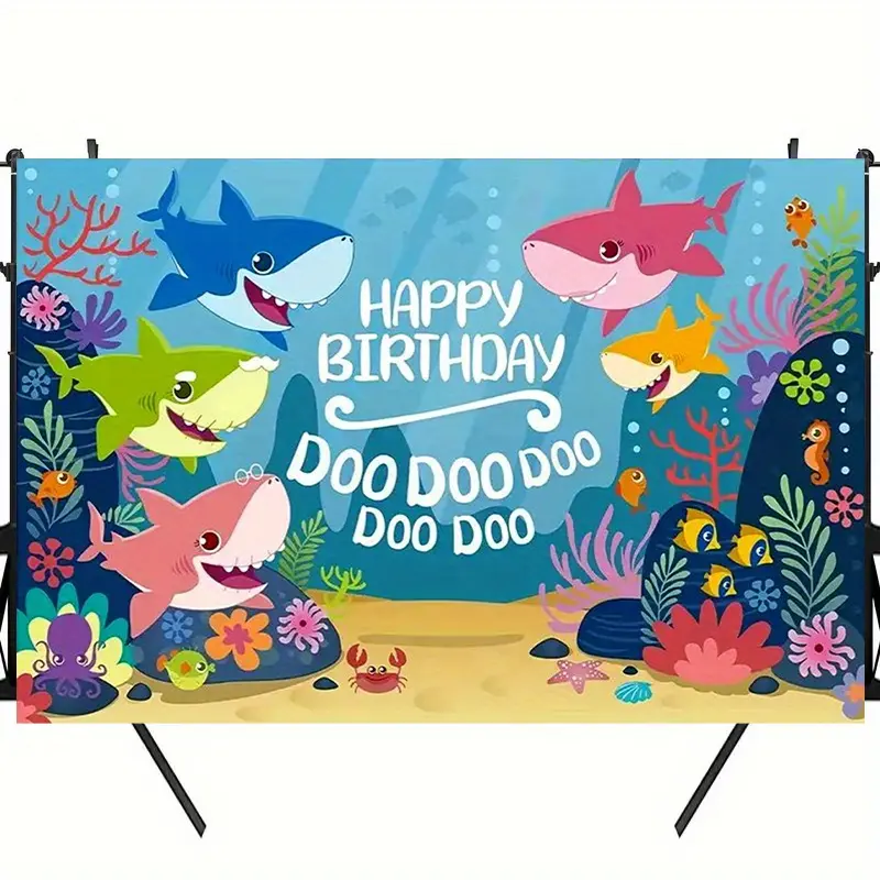 1pc Vibrant Marine Themed Birthday Wall Backdrop - 7x5ft Colorful Polyester Fabric Banner with "Happy Birthday" Prints & Underwater Party Decor Design, Cordless Cake Table Decor for Outdoor Celebrations