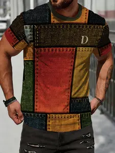 Unisex Middle Eastern Multi-Color Patchwork Print Short Sleeve T-Shirt, Summer Casual Sporty Quick-Dry Top, Ideal for Daily Wear & Outdoor Activities