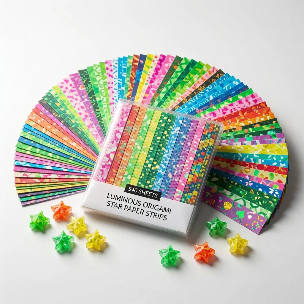 Luminous Origami Star Paper Strips – 540 Sheets Colorful DIY Lucky Star Folding Paper, Glow-Inspired Decorative Craft Paper for Kids & Adults, Handmade Gifts, Room Decor, Scrapbooking & Creative Art Projects