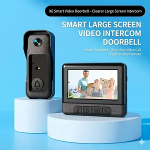 No WiFi Video Doorbell with Screen , Wireless Doorbell Camera X6，No App, No Monthly Fees,Two-Way Talk, Night Vision，Voice Changing,Rechargeable Smart Visual Doorbell, , Safety Intercom for Privacy, Alarm, Sensor,waterproof,Security Camera