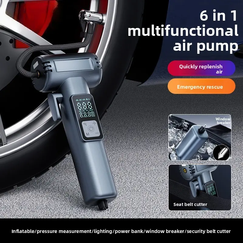 2026 New Compact Portable Car Air Pump for Cars/Motorcycles, ABS+PC Tire Inflator with High Flow Rate, Emergency Rescue Air Gun, Window Breaker & Cutter