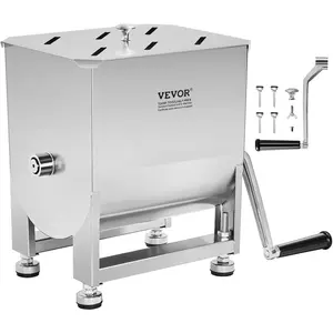 Spring new arrivals Manual Meat Mixer, 15 Pound Capacity Tank Meat Processing Equipment, Stainless Steel Meat Mixer, Sausage Mixer Machine with Lid and Handle, Ground Beef Hand Mixer, Silver(Manual Only)