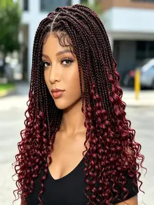 16 Inch Full Lace Butterfly Cornrow Braided Wig for Women, Pre-Plucked Natural Hairline, Curly Ends, Adjustable Cap