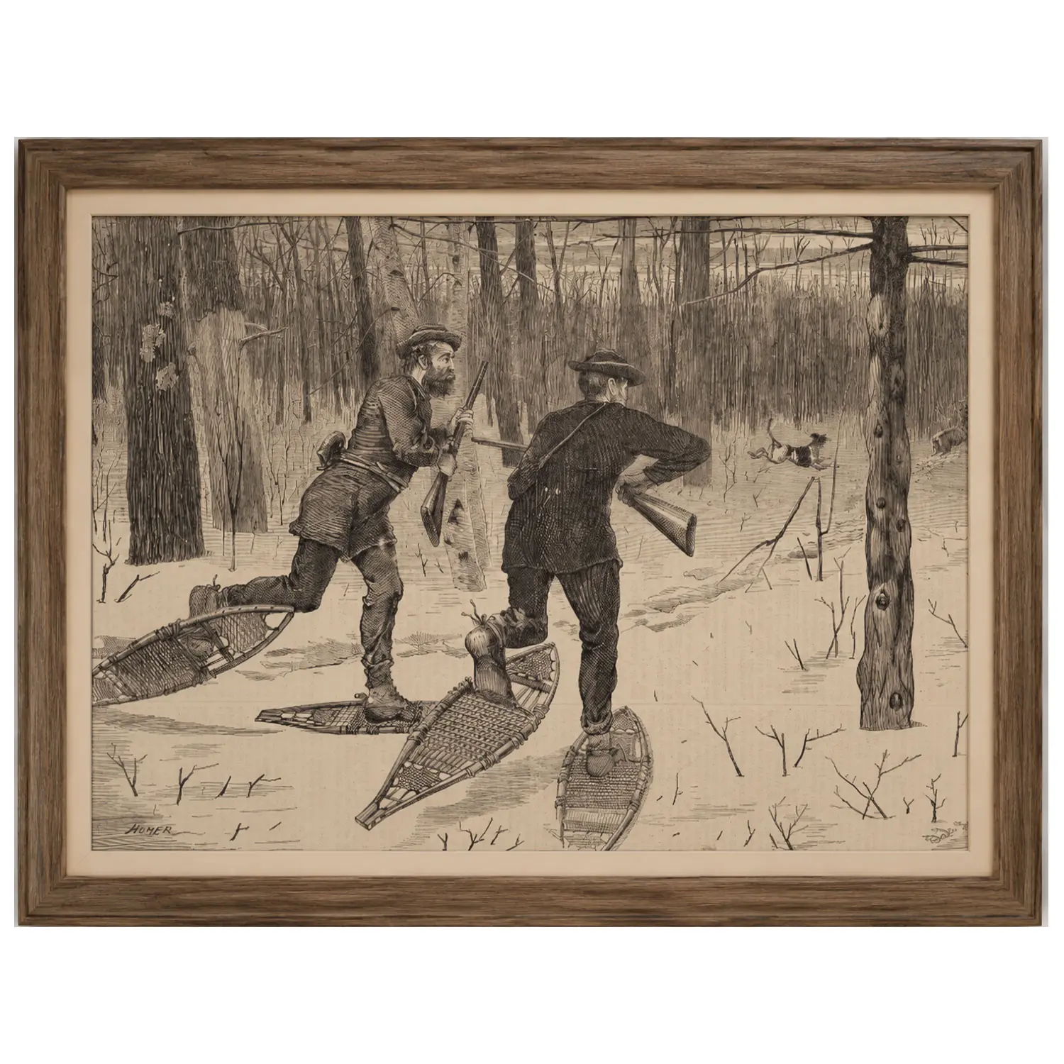 Vintage Winter Hunting Wall Art Print, Rustic Snowshoe Hunter Forest Poster, Classic Outdoor Decor for Cabin, Living Room, Study, Lodge or Man Cave