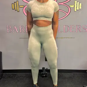 2 Piece Active Set - Green, Short Sleeve, High Waist, Comfortable Fit, Ideal for Daily Wear - Clothes