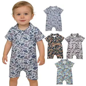 Unisex Summer Baby Camouflage Polo Bodysuit, Toddler Outfit with Snap Buttons, Fitted-Cut Baby Boy Clothing for Little Ones