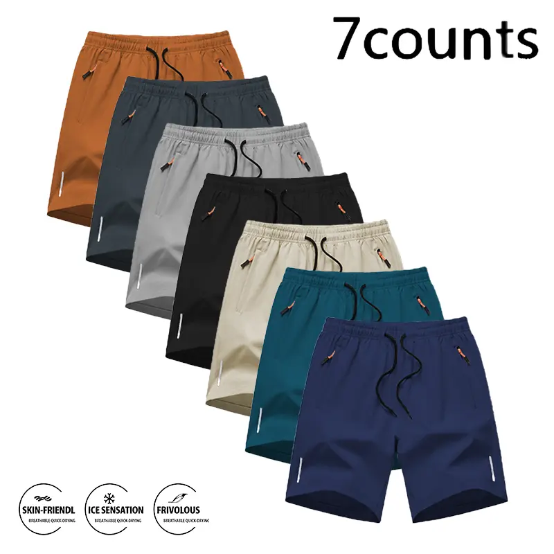 Men’s Summer Quick-Dry Athletic Synthetics Shorts - Mens Clothing, Abbreviated Shorter Elastic Waist Style with Zippered Pockets, Loose Fit, Drawstring, Skin-Friendly Breathable for Gym, Outdoor Wear