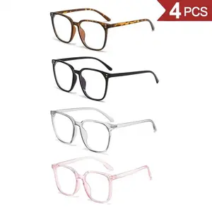 4 Pack Women's Blue Light Blocking Glasses,Flattering Round Face Friendly Eyewear in Four Fashion Frame Colors, Pattern Casual Eyeglasses, Minimalist No Makeup Essential, Windproof Daily Fashion Accessories for Indoor Use and Casual Daily Occasions