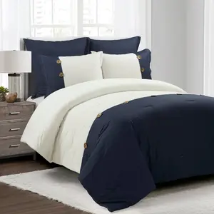 Lush Decor Linen Button Comforter 5 Piece Set, Soft and Cozy Design