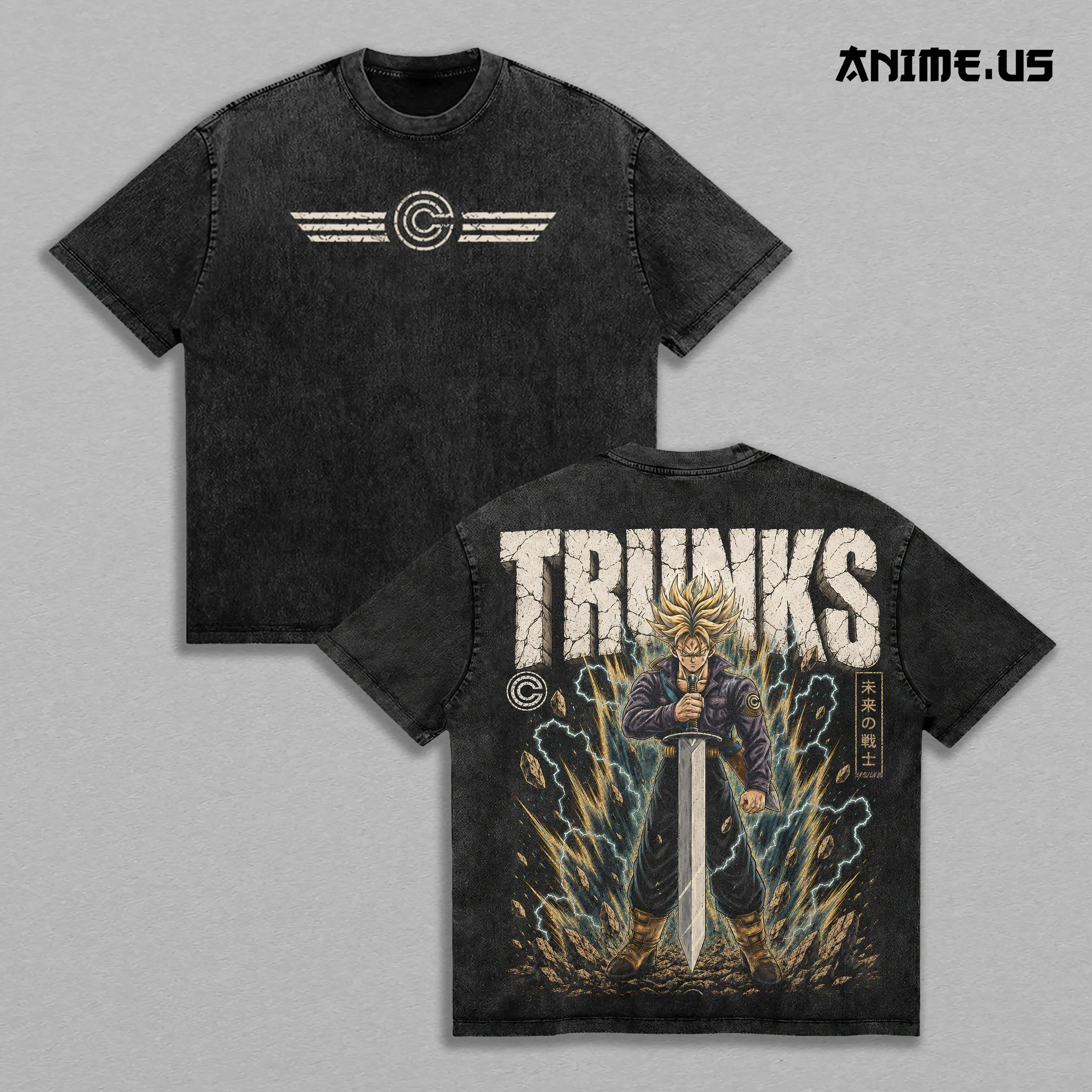 Future Trunks DBZ Time Traveler Anime Graphic Vintage Shirt, Super Saiyan Sword of Hope Android Saga Double Printed Tee Heavyweight Cotton Streetwear